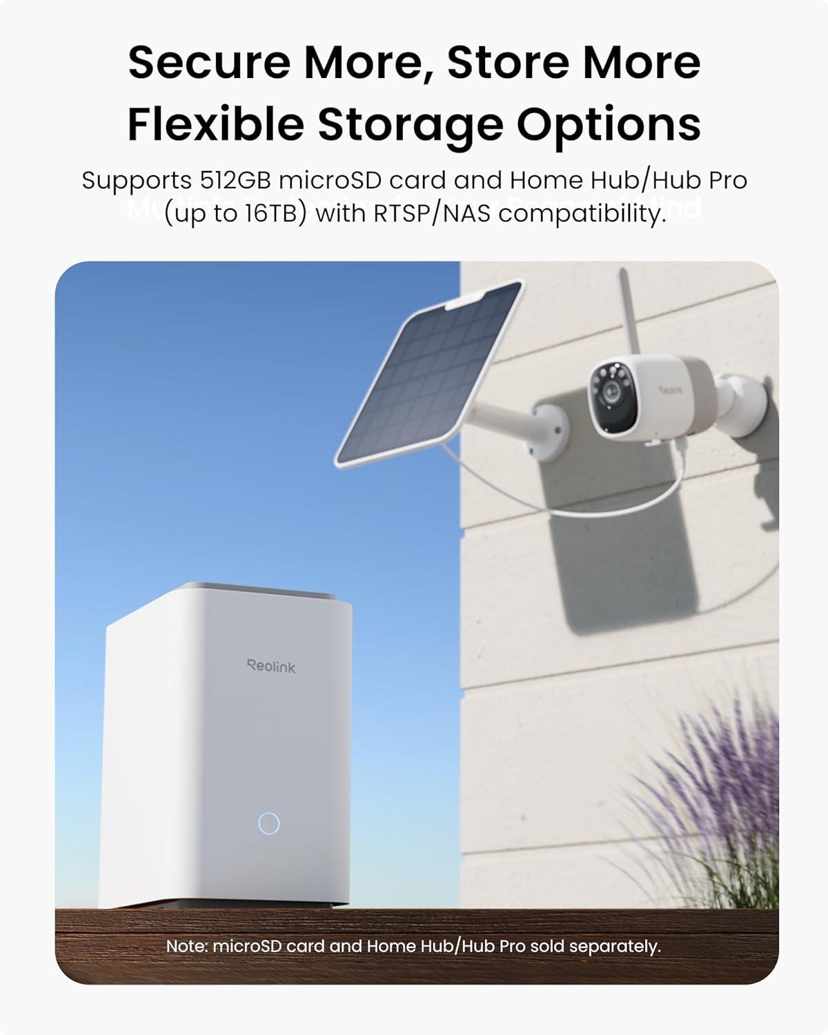 imageREOLINK Altas 2K Solar Camera Outdoor Wireless PreRecord Cameras for Home Security 540 Days Battery Life F10 ColorX Night Vision WiFi 6 AI Detection Home Hub Compatible No SubscriptionWhite Solar Panel