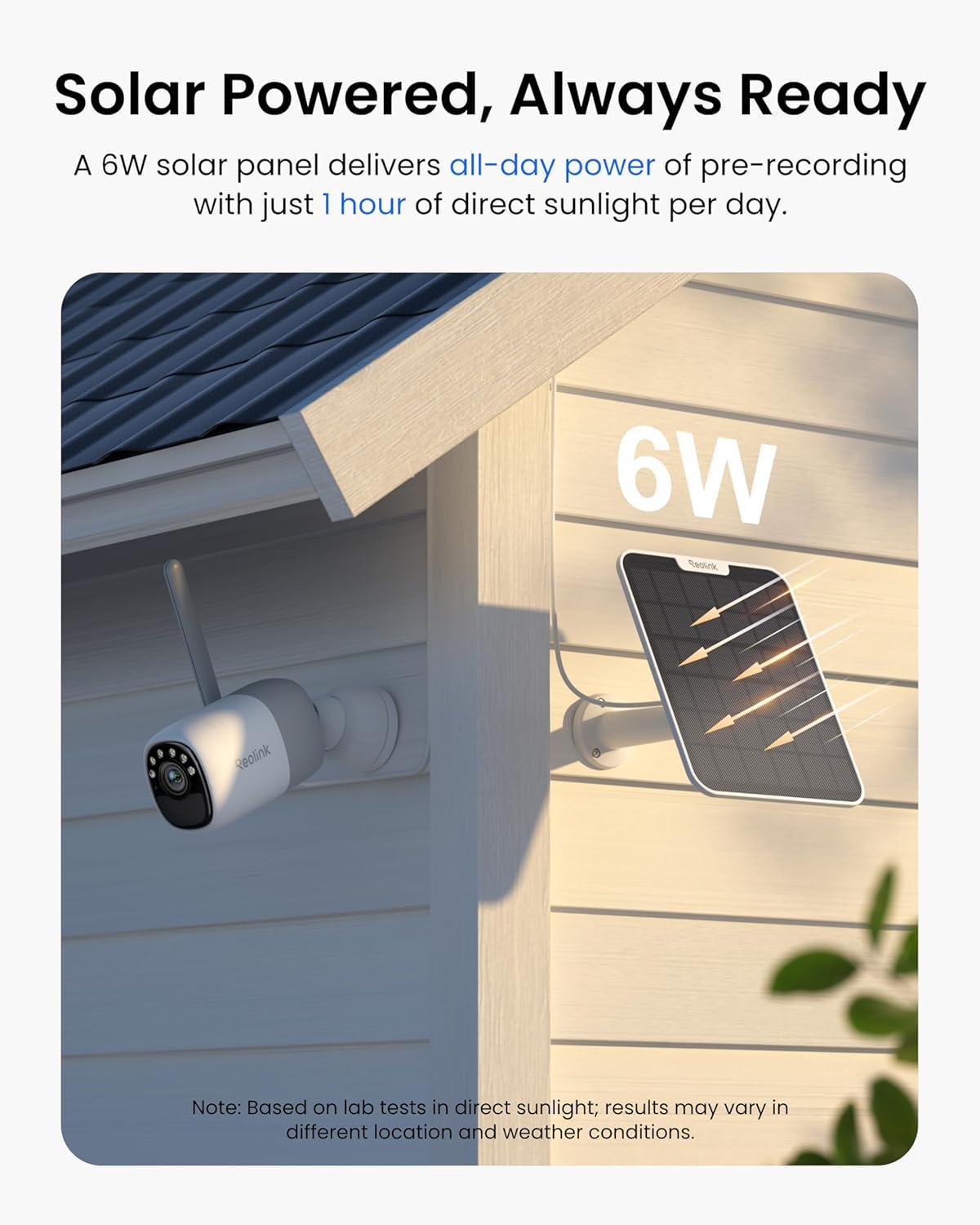 imageREOLINK Altas 2K Solar Camera Outdoor Wireless PreRecord Cameras for Home Security 540 Days Battery Life F10 ColorX Night Vision WiFi 6 AI Detection Home Hub Compatible No SubscriptionWhite Solar Panel