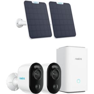 imageREOLINK 2 Pack Argus 3E Solar Panel with Home Hub Wireless Security Camera Outdoor Spotlight Night Vision 24GHz WiFi SolarBattery Powered Home Surveillance Smart AI Detection