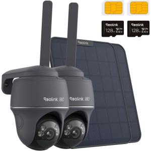 imageREOLINK 4K 4G LTE 360 Cellular Security Camera 128G SD Card  2Pack No WiFi Solar Powered 8MP Pan Tilt Smart Detection Color Night Vision SIM Card Included Go PT UltraGrey Solar Panel 2