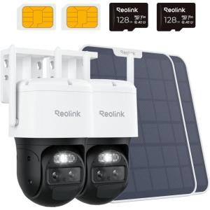 imageREOLINK 4K 4G LTE Dual Lens Cellular Security Camera 128GB SD Card  2Pack Auto Tracking No WiFi Solar Powered 6X Hybrid Zoom 8MP Color Night Vision SIM Card Included TrackMix LTE Solar Kits