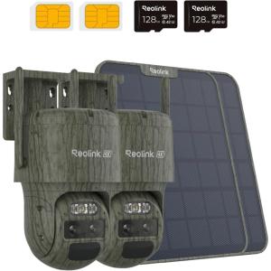 imageREOLINK 4K 4G LTE DualLens PTZ Cellular Trail Security Camera 128GB SD Card 2Pack Wireless Auto Tracking 6X Hybrid Zoom NoGlow IR SIM Card Included Waterproof TrackMix LTE Trail Solar Kit