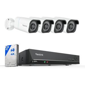 imageREOLINK 4K Security Camera System  H265 4pcs PoE Security Cameras Wired with Person Vehicle Detection 8MP4K 8CH NVR with 2TB HDD for 247 Recording RLK8800B4White