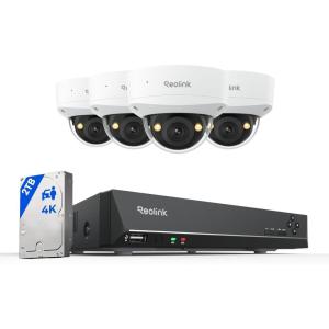 imageREOLINK 4K Security Camera System 4pcs 4K UHD IK10 Vandalproof PoE Surveillance Cams Outdoor 8CH NVR 2TB HDD Color Night Vision Smart Detection 2Way Talk IP67 Weatherproof RLK8800V4