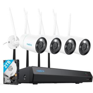 imageREOLINK 4K Security Camera System 4pcs Outdoor 4K8MP Plugin WiFi 6 Cameras Full Metal Material Color Night Vision PersonVehicleAnimal Detection 16CH WiFi NVR with 2TB HDD RLK12800WB4