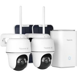 imageREOLINK 4K Solar Security Camera Outdoor Encrypted Local Storage Camera System 360 Pan Tilt Smart Detection No Monthly Fee Home Hub with 4X PT Ultra  Solar PanelWhite 2Cam Kit