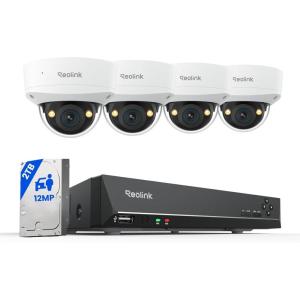 imageReolink 12MP 8CH PoE Security Camera System with IK10 Vandalproof 4pcs Dome PoE Cams Outdoor Spotlights Color Night Vision Builtin 2TB HDD Smart AI Detection TwoWay Talk RLK81200V4
