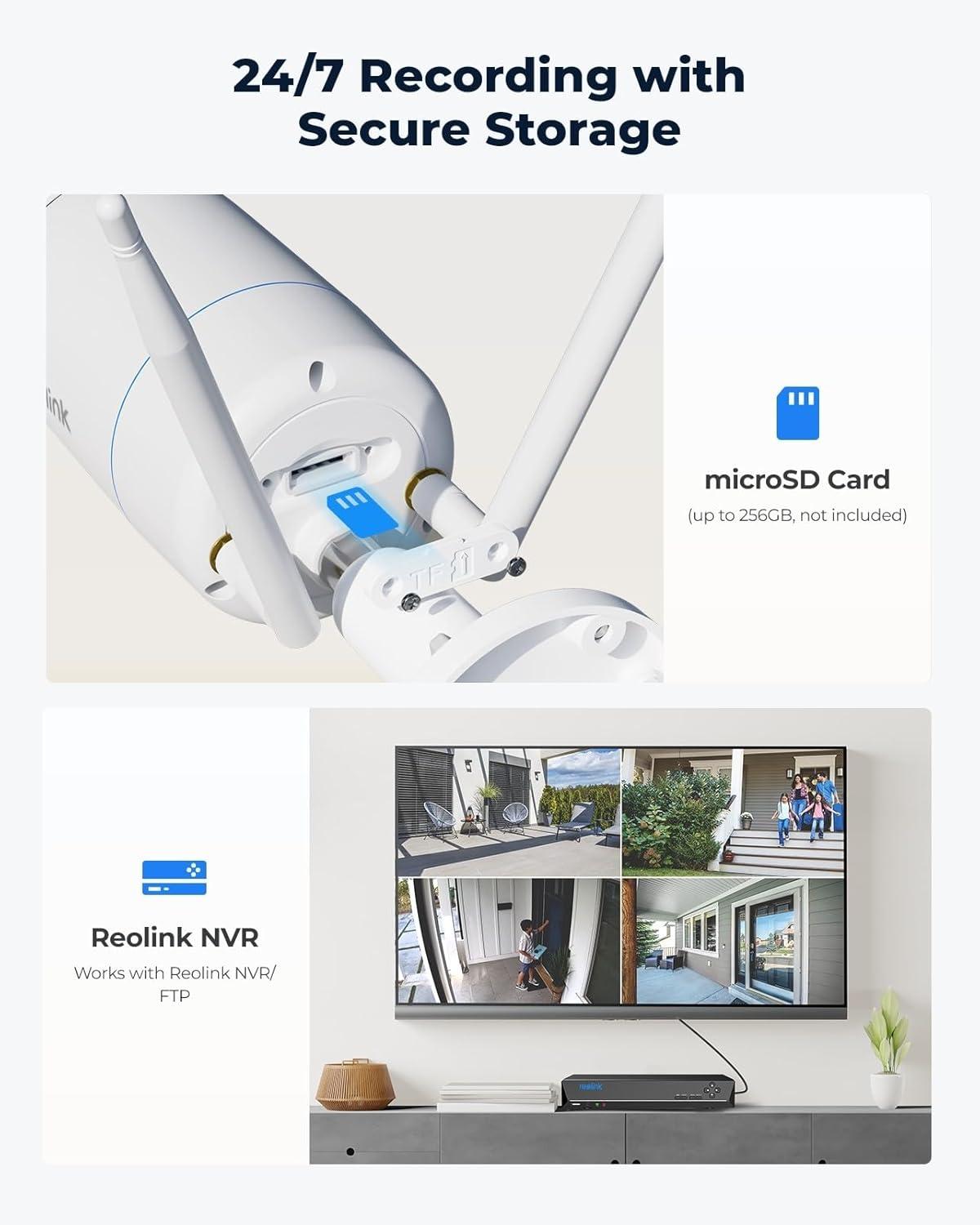 imageREOLINK 4K Home Security Camera 245GHz WiFi Outdoor Camera Plugin Power DC 12V1A HumanVehiclePet Detection Color Night Vision TwoWay Talk 247 Recording IP67 Waterproof RLC810WA