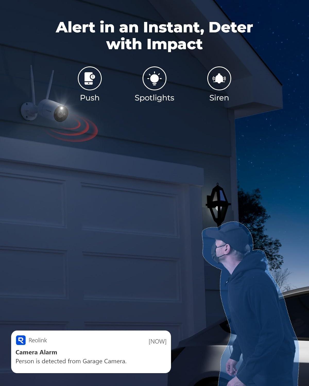 imageREOLINK 4K Home Security Camera 245GHz WiFi Outdoor Camera Plugin Power DC 12V1A HumanVehiclePet Detection Color Night Vision TwoWay Talk 247 Recording IP67 Waterproof RLC810WA
