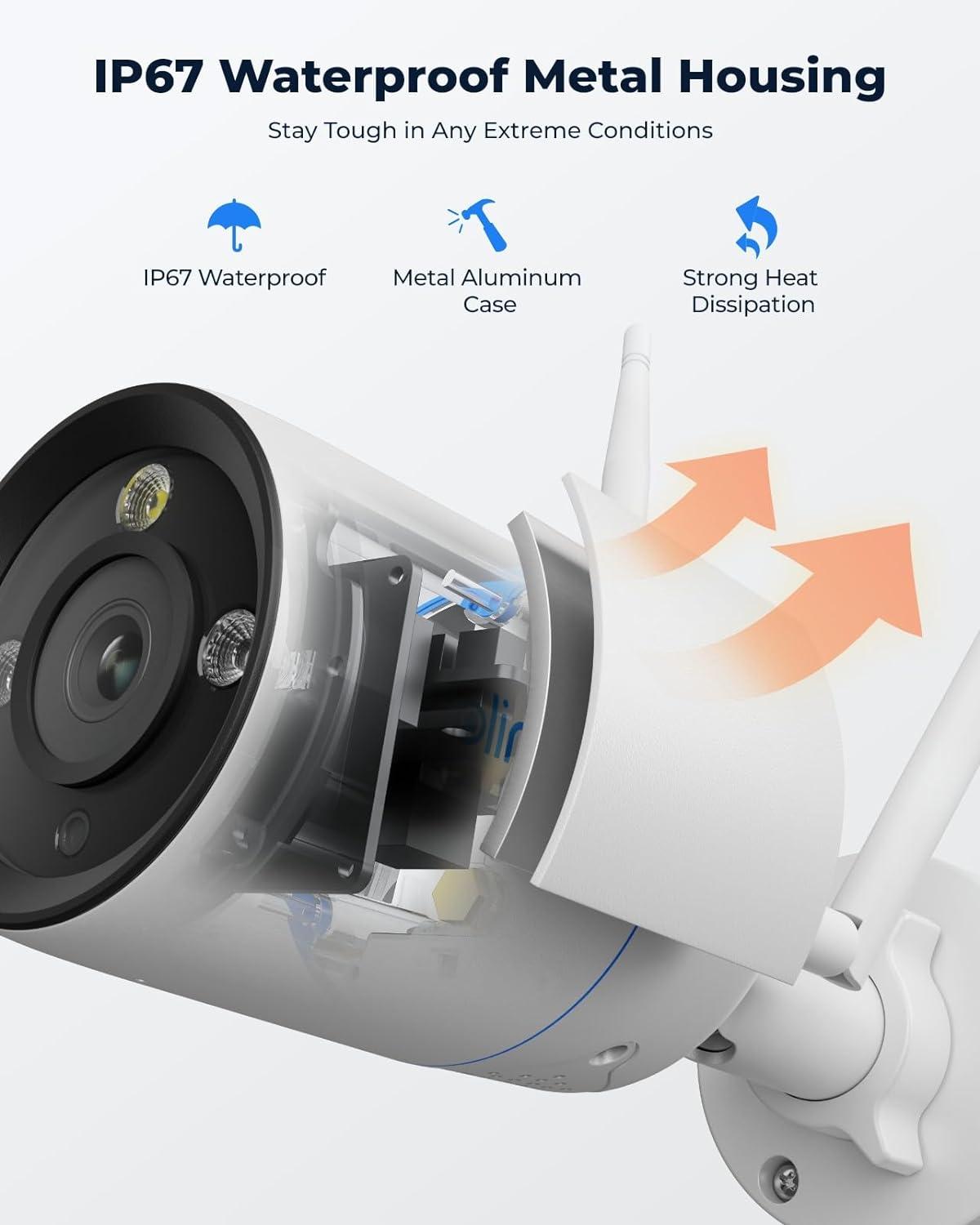 imageREOLINK 4K Home Security Camera 245GHz WiFi Outdoor Camera Plugin Power DC 12V1A HumanVehiclePet Detection Color Night Vision TwoWay Talk 247 Recording IP67 Waterproof RLC810WA