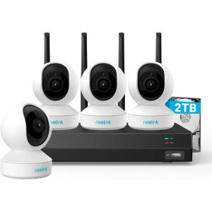 imageREOLINK 12CH WiFi Security Camera System 4pcs E1 Zoom 8MP Indoor PTZ Camera for Baby Pet Monitor Auto Tracking HumanPet AI Bundle 1x 4K 12CH WiFi NVR RLN12W with Builtin 2TB HDD