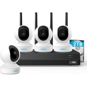 imageREOLINK 12CH Wireless Security Camera System 4pcs E1 Pro 4MP Indoor WiFi Camera with Auto Tracking Smart Detection 245 GHz Bundle 1x Reolink 4K 12CH WiFi NVR RLN12W with Builtin 2TB HDD