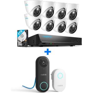 imageREOLINK 12MP Home Security Camera System Wired 8pcs Outdoor PoE Security Camera with Color Night Vision 2Way Talk 16CH NVR 4TB HDD RLK161200D8A Bundle with IP Video Doorbell Camera