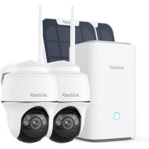 imageREOLINK 2 Pack Argus PT  Solar Panel Bundle with Home Hub Security Camera Wireless Outdoor System Pan Tilt Solar Powered 5MP 2K Color Night Vision 245GHz WiFi Works with Smart Home