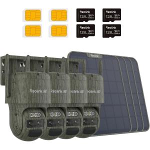 imageREOLINK 4G LTE 4K DualLens PTZ Cellular Trail Security Camera 128GB SD Card 4Pack Wireless Auto Tracking 6X Hybrid Zoom NoGlow IR SIM Card Included Waterproof TrackMix LTE Trail Solar Kit