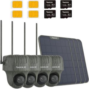 imageREOLINK 4K 4G LTE 360 Cellular Trail Camera Outdoor 128GB SD Card 4Pack 8MP HD View NoGlow IR 32GB SDSIM Card Included Animal Recognition Smart Motion Activated Go Ranger PTSolar Panel 2