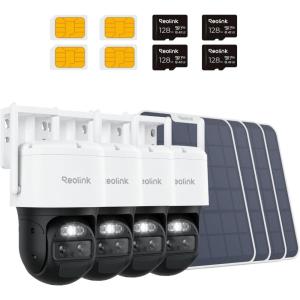 imageREOLINK 4K 4G LTE Dual Lens Cellular Security Camera 128GB SD Card  4Pack Auto Tracking No WiFi Solar Powered 6X Hybrid Zoom 8MP Color Night Vision SIM Card Included TrackMix LTE Solar Kits