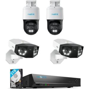 imageREOLINK 4K DualLens Security Camera System 2X Duo 2 PoE with 180 UltraWide Angle Bundle with 2X Trackmix PoE with 6X Hybrid Zoom ampamp Auto Tracking and 1x RLN8410 NVR 2TB HDD