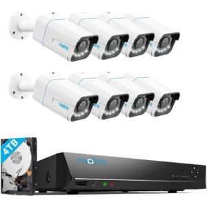 imageREOLINK 4K PoE Outdoor Security Camera System 5X Optical Zoom Spotlight Color Night Vision Two Way Talk 8X RLC811A Bundle with POE NVR RLN16410 PreInstalled 4TB HDD 16CH Video Recorder