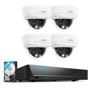 imageREOLINK 4K PoE Outdoor Security Cameras 5X Optical Zoom Color Night Vision IK10 VandalProof Smart Detection 4X RLC843A Bundle with 1x 4K 8 Channel with 2TB Hard Drive PoE NVR RLN8410