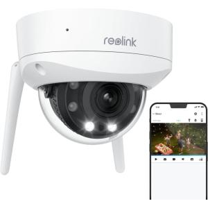 imageREOLINK 4K WiFi Security Camera Outdoor Dome Surveillance Camera with IK10 VandalProof WiFi 6 New Tech Smart Detection 5X Optical Zoom Color Night Vision NonPT Cam DC 12V1A RLC843WA