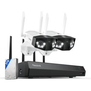 imageREOLINK Camera x2 with WiFi NVR Bundle 16MP Outdoor Security Camera with DualLens 12CH WiFi NVR with 2TB HDD PreInstalled 247 Recording