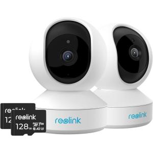 imageREOLINK Indoor Security Camera E1 Pro 2 Pack Bundle with 2pcs 128GB SD Card Indoor Camera for Home Security with Phone App 245GHz WiFi Baby Pet Monitoring