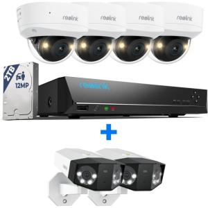 imageReolink 12MP 8CH PoE Security Camera System with IK10 Vandalproof 4pcs Dome Cams Spotlights Color Night Vision Builtin 2TB HDD Smart Detection TwoWay Audio RLK81200V4 with 2pcs Duo 3 PoE