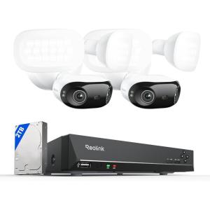 imageREOLINK16MP Dual Lens PoE Security Camera with 180 View Bundle with 8CH Network Video Recorder for Home Security Camera System 2X Elite Pro Floodlight PoE with RLN8410 2TB HDD