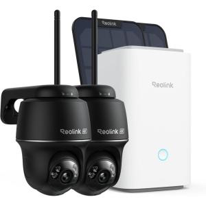 imageREOLINK 4K Solar Security Cameras Wireless Outdoor 360 Pan Tilt 8MP Color Night Vision 245 GHz WiFi 6 No Monthly Fee Home Hub with 2xArgus PT 4KSolar Panel Black