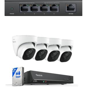 imageREOLINK 5MP 8CH PoE Security Camera System with 4 Cameras RLK8520D4 2TB HDD ampamp 41 Port PoE Switch Smart Detection Night Vision Plug ampamp Play Surveillance Kit