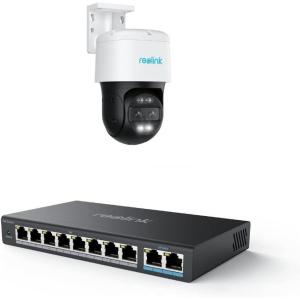 imageREOLINK 4K PTZ Security Cameras System IP Outdoor Cameras Trackmix PoE with 6X Hybrid Zoom Auto Tracking HumanVehiclePet Detection Bundle 1x PoE Switch