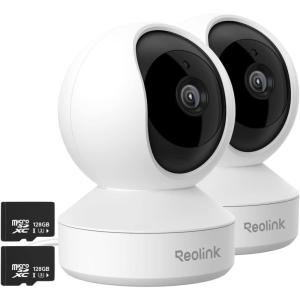 imageREOLINK Indoor WiFi Camera Bundle with 128GB SD Card 2 Pack 4MP Plugin Security Camera Ideal for BabyPet Monitor E1