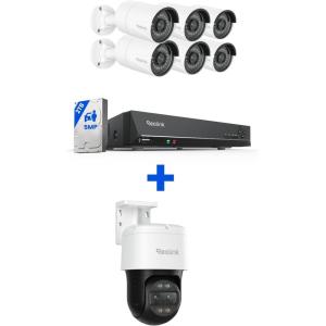 imageReolink 5MP IP Security Camera System Bundle 4PCS 5MP PoE Cameras 8CH NVR PreInstalled with 2TB HDD RLK8410B6 Bundle with Trackmix PoE Camera