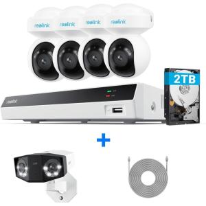 imageReolink Camera System with PT AutoTracking 4K PoE Cameras Home Surveillance Wired Outdoor Smart Detection Spotlights 8CH NVR 2TB HDD RLK8800PT4 with one Duo 2 PoE amp one 18m Network Cable