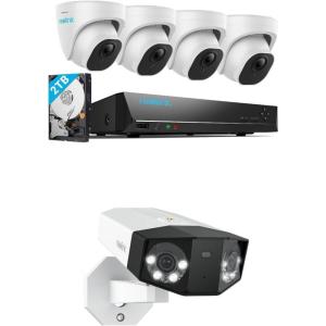 imageReolink PoE Security Camera System Bundle 4pcs 5MP Dome IP Cameras with Smart AI Detection 8CH NVR with PreInstalled 2TB HDD RLK8520D45MP Bundle with 16MP DualLens Duo 3 PoE