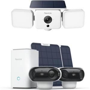 imageREOLINK 3Cam Wireless Security System Solar Floodlight Cam  2X Argus 4 Pro with Home Hub 4K DualLens 180 ColorX Night Vision Up to 1000lm Light amp Siren Alarm DualBand WiFi 6 No Monthly Fee
