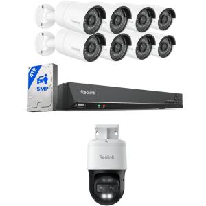 imageReolink 5MP PoE Security Camera System Bundle 8pcs 5MP IP Cameras a 16CH NVR PreInstalled with 4TB HDD RLK16410B85MP Bundle with 4K 8MP DualLens Camera Trackmix PoE